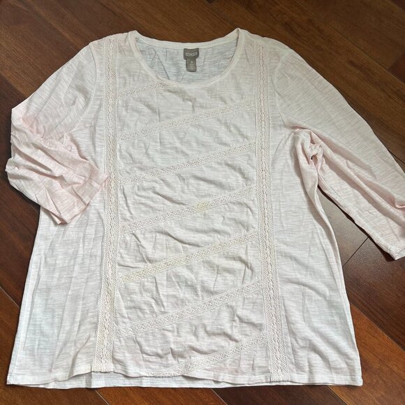 Chicos Womens Light Pink Lace Front Detail 3/4 Sleeve Blouse Size 2 Light Pink - Picture 1 of 5